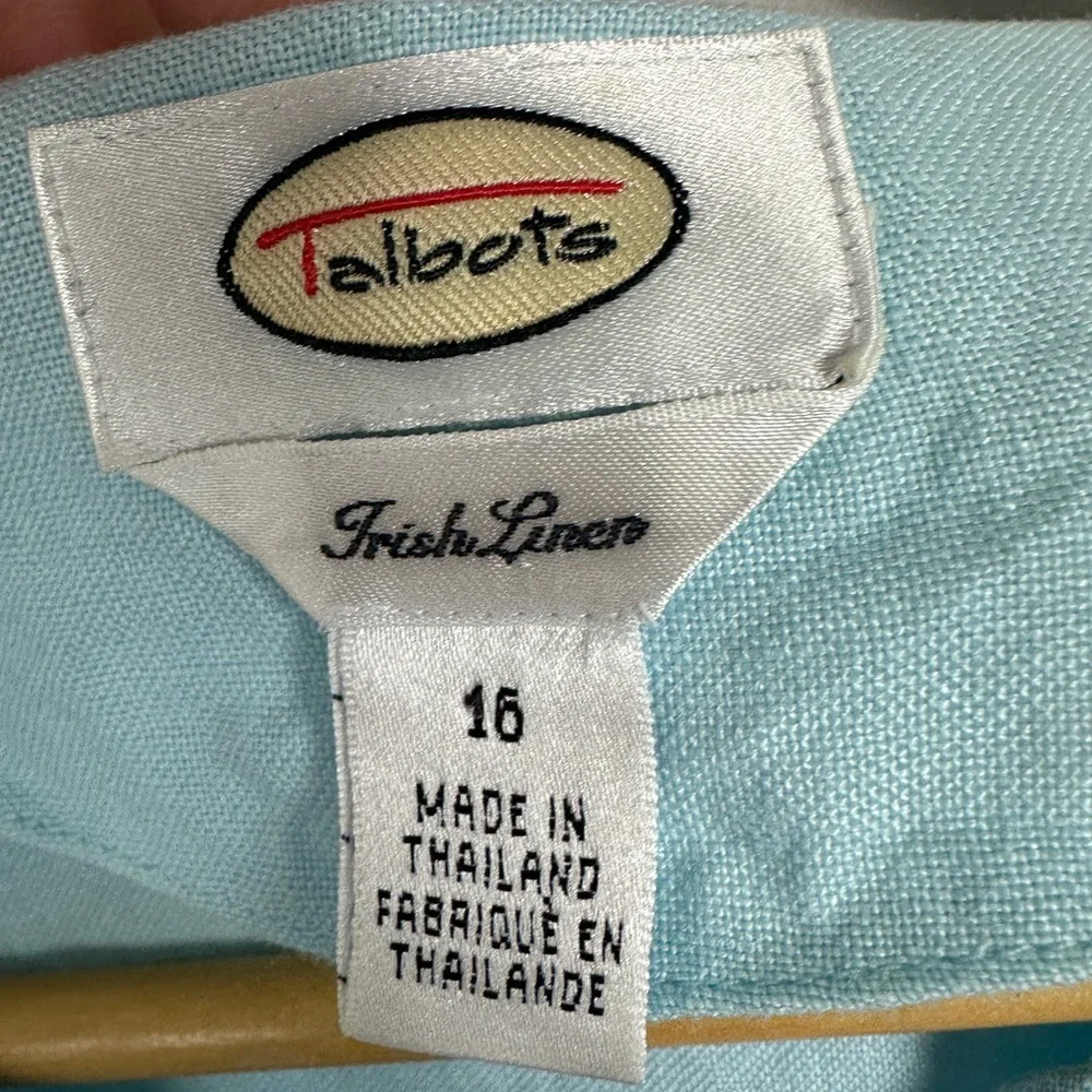 Talbots 100% Irish Linen V-Neck Button Down Short Sleeve Blouse Size 16 Blue Top - Picture 3 of 12